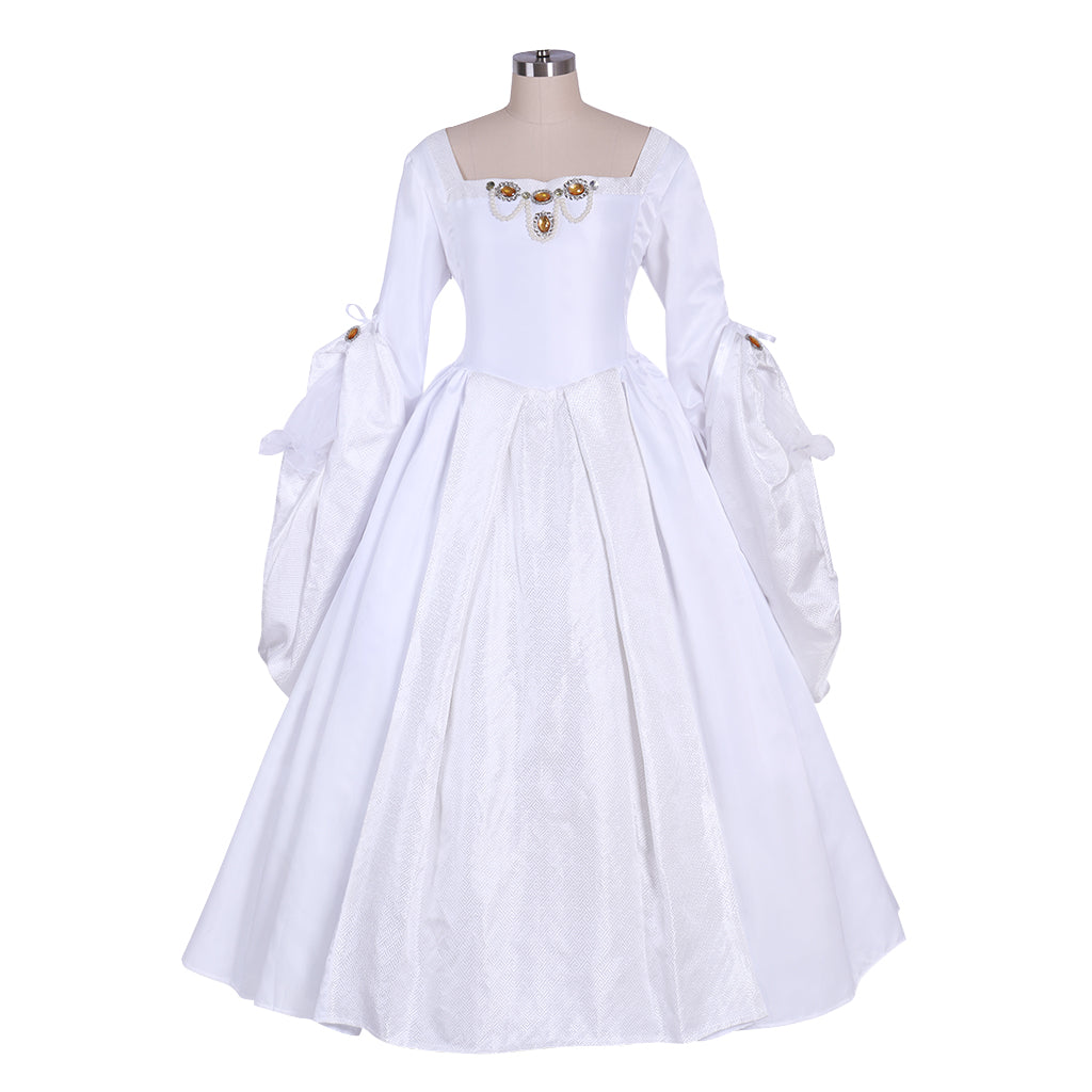 Queen Elizabeth Tudor Period Dress Renaissance Medieval Inspired Gown Prom Outfit Princess Shakespeare White Jewel - Embellished Puff Sleeve Women's Halloween Carnival Valentine's Day Party Evening Party Masquerade Adults' Dress All