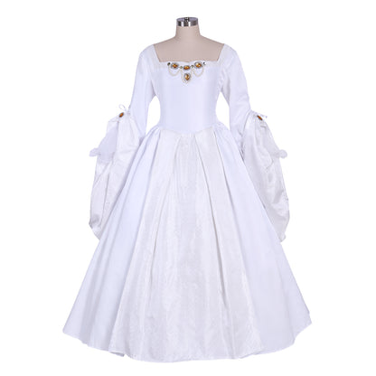 Queen Elizabeth Tudor Period Dress Renaissance Medieval Inspired Gown Prom Outfit Princess Shakespeare White Jewel - Embellished Puff Sleeve Women's Halloween Carnival Valentine's Day Party Evening Party Masquerade Adults' Dress All