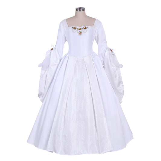 Queen Elizabeth Tudor Period Dress Renaissance Medieval Inspired Gown Prom Outfit Princess Shakespeare White Jewel - Embellished Puff Sleeve Women's Halloween Carnival Valentine's Day Party Evening Party Masquerade Adults' Dress All