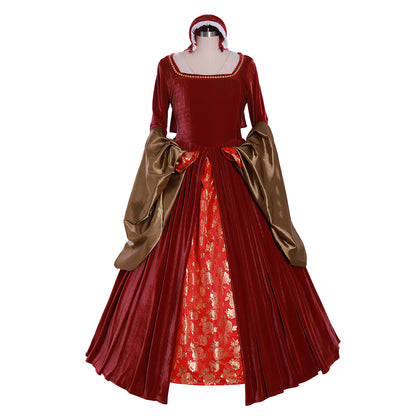 Queen Elizabeth Tudor Period Dress Renaissance Medieval Inspired Gown Prom Outfit Princess Shakespeare Blue - Gold Patterned Long Sleeve Women's Halloween Carnival Valentine's Day Party Evening Party Masquerade Adults' Dress All