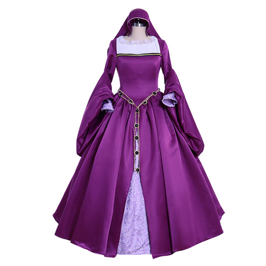 Anne Boleyn  Costume Tudor Queen Dress Queen Elizabeth Ball Gown King Henry Outfit Purple Ornate Pattern Square Neckline Puff Sleeve Women's Prom Outfit Valentine's Day Party Evening Dress Masquerade