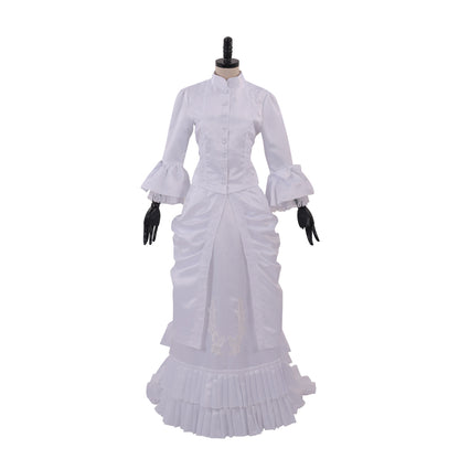 Victorian Rococo Medieval Floor Length Dress Flare Cuff Sleeve Dress Party Costume Prom Dress Princess Shakespeare Solid Ball Gown White Women's Royal Christmas Halloween Carnival Party Evening Dress Masquerade Adults' Dress All Seasons