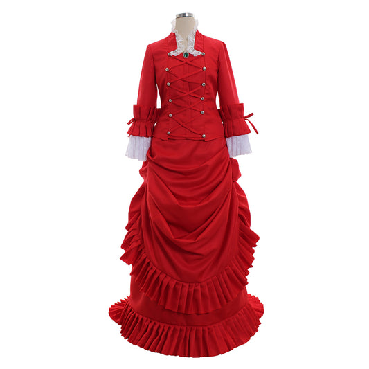 Victorian Rococo Medieval Floor Length Dress Ball Gown Party Costume Princess Solid Color Ball Gown Flare Cuff Sleeve Red Women's Royal Halloween Carnival Party Prom Carnival of Venice Dress