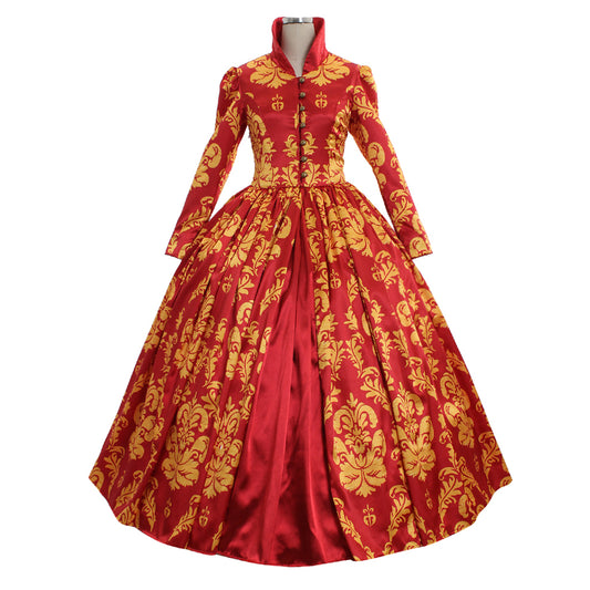 Victorian Rococo Medieval Floor - Length Dress Ball Gown Party Costume Princess Floral - Patterned Ball Gown Long - Sleeve Red Women’s Royal Halloween Carnival Party Prom Carnival of Venice Dress