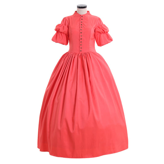 Victorian Rococo Medieval Floor - Length Dress Ball Gown Party Costume Princess Solid Color Ball Gown Puff - Sleeve Pink Women's Royal Halloween Carnival Party Prom Carnival of Venice Dress