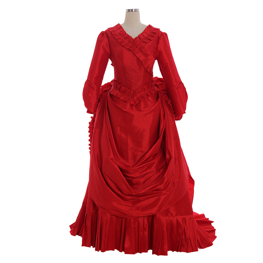 Victorian Rococo Medieval Floor Length Dress Ball Gown Party Costume Princess Solid Color Ball Gown Long Sleeve Red Women's Halloween Carnival Party Evening Dress Valentine's Day Party Masquerade Adults' Dress All