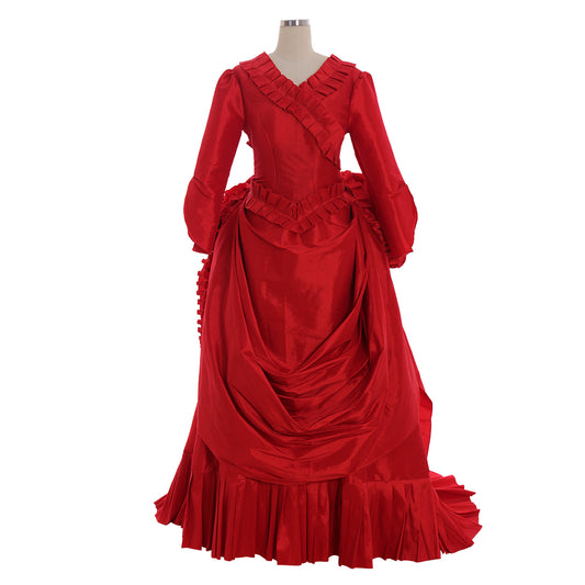 Victorian Rococo Medieval Floor Length Dress Ball Gown Party Costume Princess Solid Color Ball Gown Long Sleeve Red Women's Halloween Carnival Party Evening Dress Valentine's Day Party Masquerade Adults' Dress All