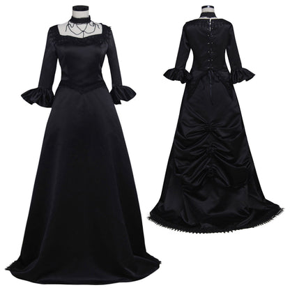 Victorian Rococo Medieval Floor Length Dress Party Costume Square Neck Ruffle Sleeve Black Solid Color Ball Gown Women's Halloween Carnival Party Evening Dress Valentine's Day Party Masquerade Adults' Dress All