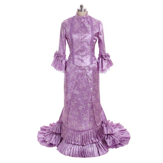 Victorian Gothic Vintage Inspired Dress Party Costume Prom Dress Princess Shakespeare Purple Patterned Flare Cuff Sleeve Women's Halloween Carnival Valentine's Day Party Evening Party Masquerade Adults' Dress All