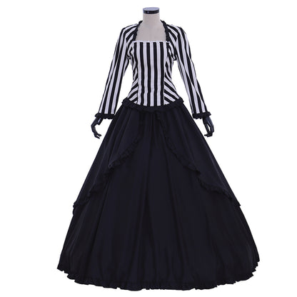 Victorian Gothic Vintage Inspired Dress Party Costume Prom Outfit Princess Shakespeare Black - White Striped Layered Skirt Women's Halloween Carnival Valentine's Day Party Evening Party Masquerade Adults' Dress All