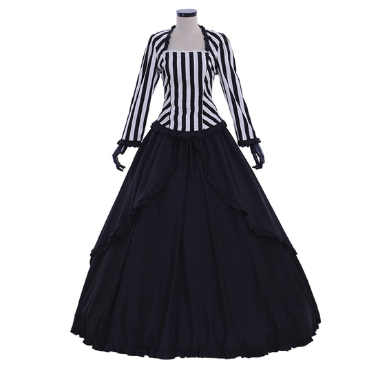 Victorian Gothic Vintage Inspired Dress Party Costume Prom Outfit Princess Shakespeare Black - White Striped Layered Skirt Women's Halloween Carnival Valentine's Day Party Evening Party Masquerade Adults' Dress All