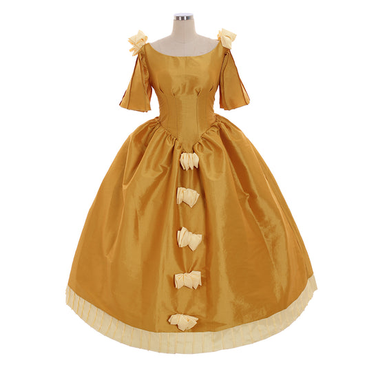 Victorian Gothic Vintage Inspired Dress Party Costume Prom Outfit Princess Shakespeare Golden - Yellow Ruffled Trim Bow Decorated Solid Color Ball Gown Women's Halloween Carnival Valentine's Day Party Evening Party Masquerade Adults' Dress All