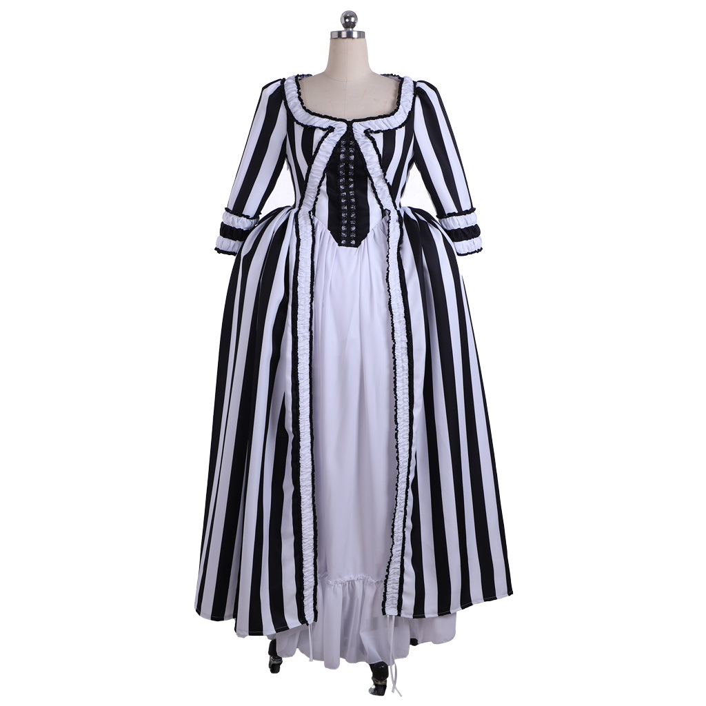 Victorian Rococo Medieval Black and White Striped Dress Ball Gown Party Costume LARP Ren Faire Adults' Dress Women's Royal Halloween Carnival Party Prom Carnival of Venice Dress