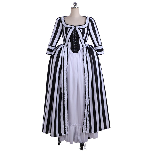 Victorian Rococo Medieval Black and White Striped Dress Ball Gown Party Costume LARP Ren Faire Adults' Dress Women's Royal Halloween Carnival Party Prom Carnival of Venice Dress