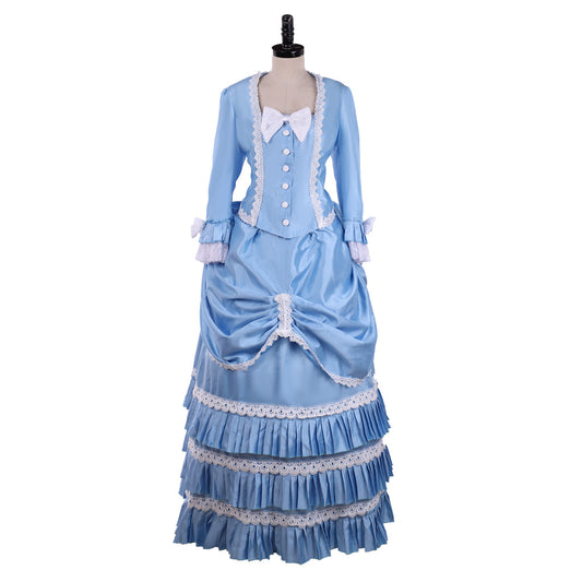 Victorian Gothic Vintage Inspired Dress Party Costume Prom Dress Princess Shakespeare Laminated Design Solid Color Ball Gown Blue Women's Halloween Carnival Valentine's Day Party Evening Party Masquerade Adults' Dress All