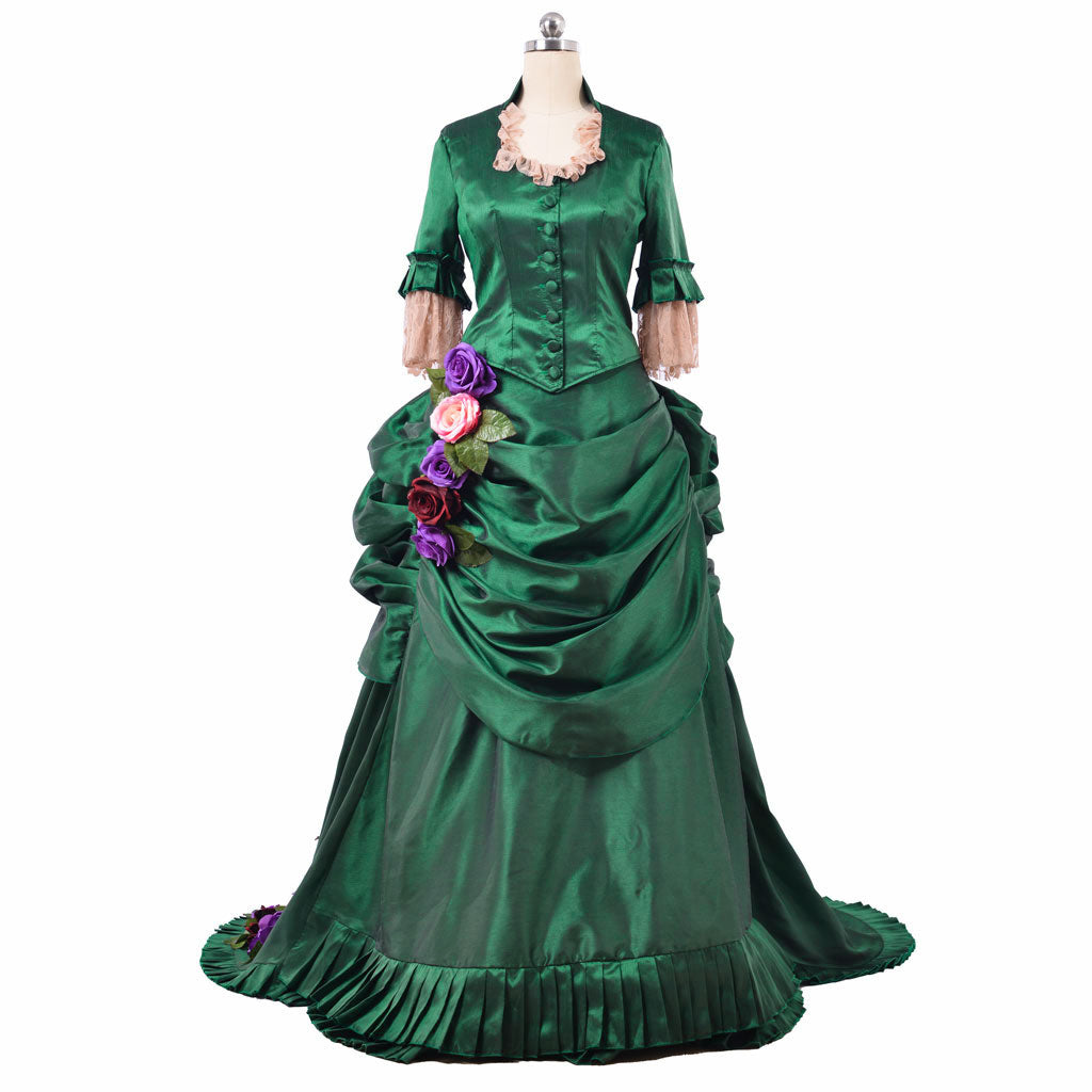 Victorian Rococo Medieval Floor Length DressBall Gown Prom Custom Flare Cuff Sleeve Floral Fecoration Green Women's Masquerade Carnival Wedding Party Adults' Dress