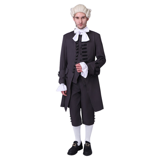 Medieval Military Officer Men's Black Coat with with Waistcoat and Cravat Costume for Historical Reenactments Cosplay Events or Halloween Christmas or Parties