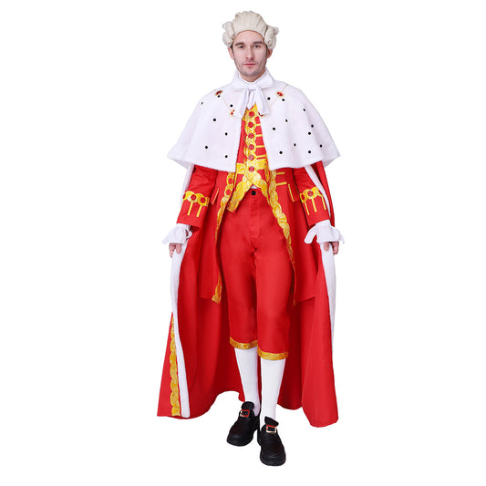 the Musical The Greatest Showman King Cosplay Costume P. T. Barnum Stage Costume Antonio Maria Royal Court Outfit Adult Halloween Charistmas Party Red Suits With Cloak