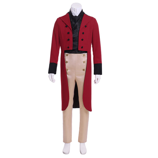 Medieval Victorian Men's Red Black Accented Military Inspired Noble Court Costume Cosplay Stage Outfit Adult Halloween Christmas Party Themed Outfit