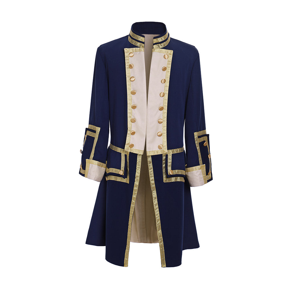 Regency Men's Navy Blue Gold Embellished Noble Military Inspired Court Costume Cosplay Stage Outfit Adult Halloween Christmas Party Themed Outfit