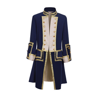 Regency Men's Navy Blue Gold Embellished Noble Military Inspired Court Costume Cosplay Stage Outfit Adult Halloween Christmas Party Themed Outfit