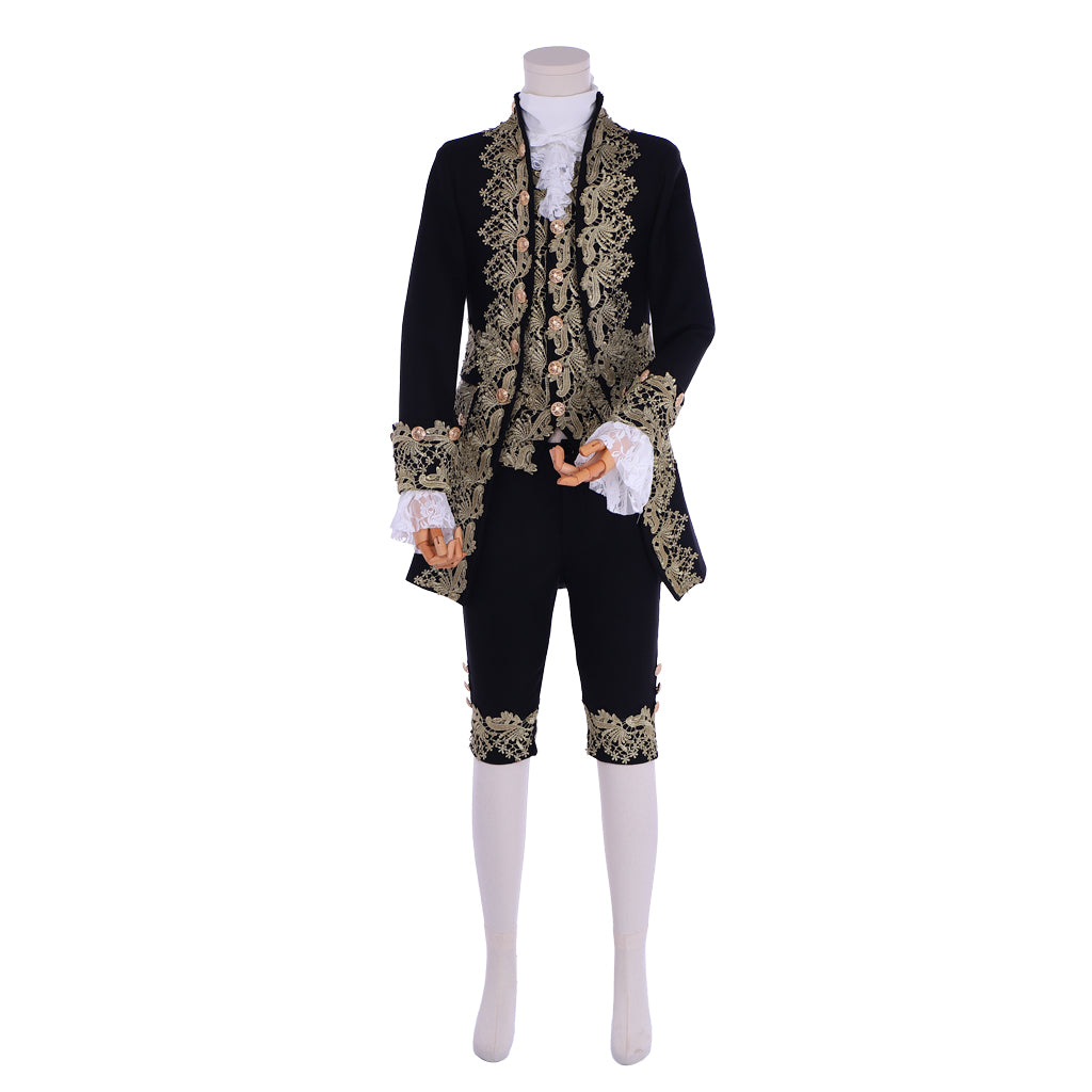 Medieval Men's Rococo Court Suit with Intricate Gold Embroidery Cosplay Stage Costume Adult Halloween Christmas Party Themed Outfit