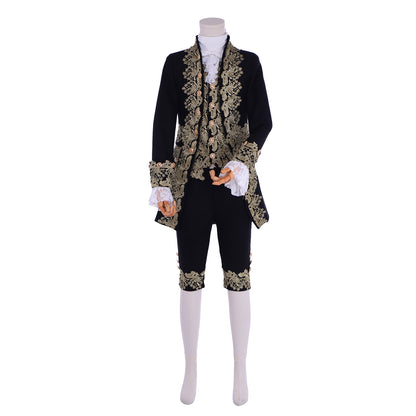 Medieval Men's Rococo Court Suit with Intricate Gold Embroidery Cosplay Stage Costume Adult Halloween Christmas Party Themed Outfit