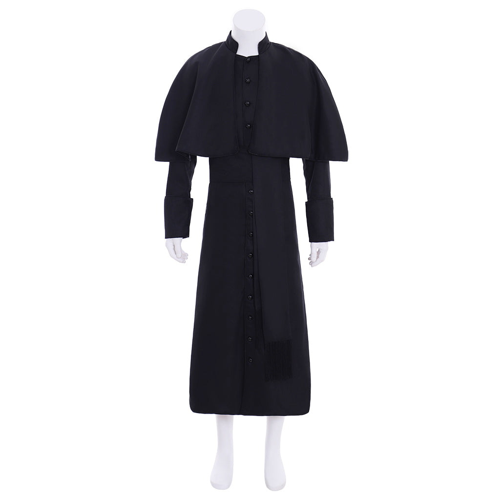Victorian Men's Black Clergy Inspired Cloaked Long Coat Costume Cosplay Stage Outfit Adult Halloween Christmas Party Themed Outfit