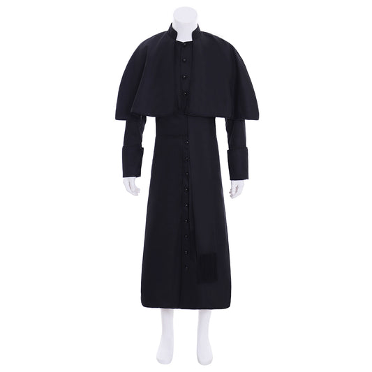 Victorian Men's Black Clergy Inspired Cloaked Long Coat Costume Cosplay Stage Outfit Adult Halloween Christmas Party Themed Outfit