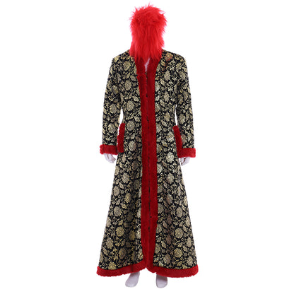 Medieval Victorian Men's Gold Patterned Red Trimmed Opulent Noble Court Long Coat Costume Cosplay Stage Outfit Adult Halloween Christmas Party Themed Outfit