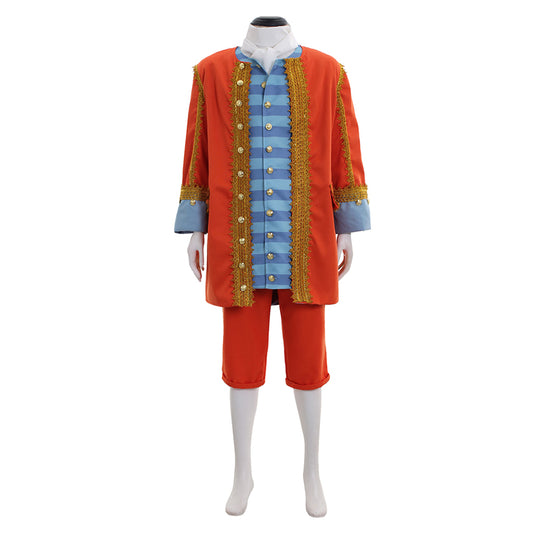 Medieval Victorian Men's Orange Gold Trimmed Blue Accented Noble Court Costume Set Cosplay Stage Outfit Adult Halloween Christmas Party Themed Outfit