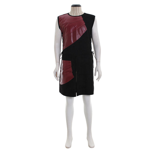 Men's Medieval Black Sleeveless Tunic with Burgundy Faux Leather Patches Cosplay Stage Costume for Halloween hristmas Party Themed Party