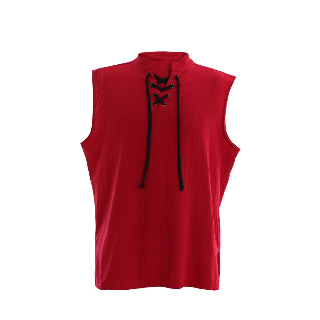 Medieva Men's Sleeveless Tunic with Lace Up Neckline Renaissance Style Top for Cosplay or Themed EventsHalloween Christmas or Themed Parties