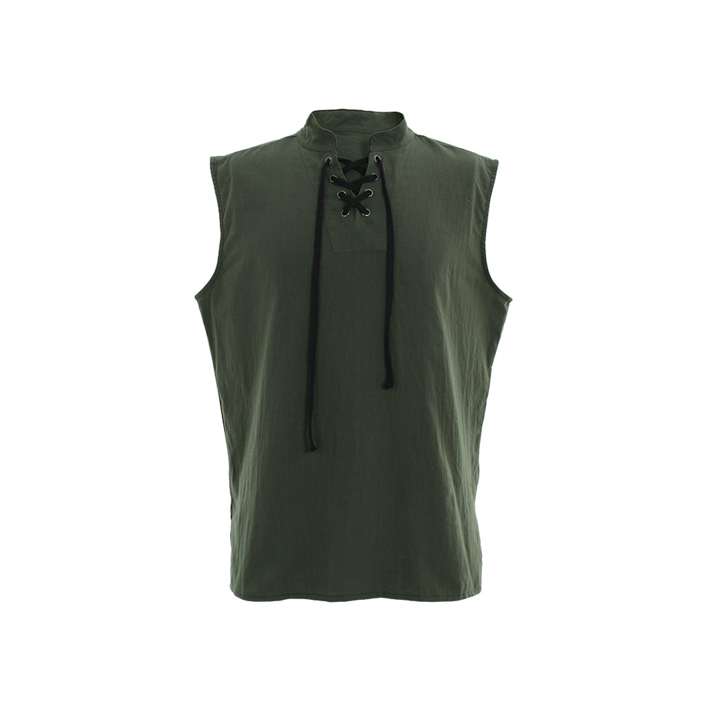 Medieva Men's Sleeveless Tunic with Lace Up Neckline Renaissance Style Top for Cosplay or Themed EventsHalloween Christmas or Themed Parties