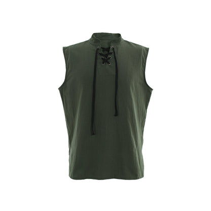Medieva Men's Sleeveless Tunic with Lace Up Neckline Renaissance Style Top for Cosplay or Themed EventsHalloween Christmas or Themed Parties