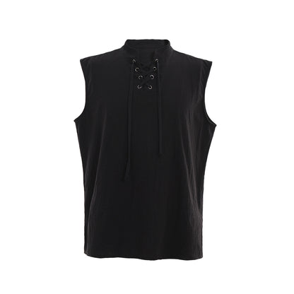 Medieva Men's Sleeveless Tunic with Lace Up Neckline Renaissance Style Top for Cosplay or Themed EventsHalloween Christmas or Themed Parties