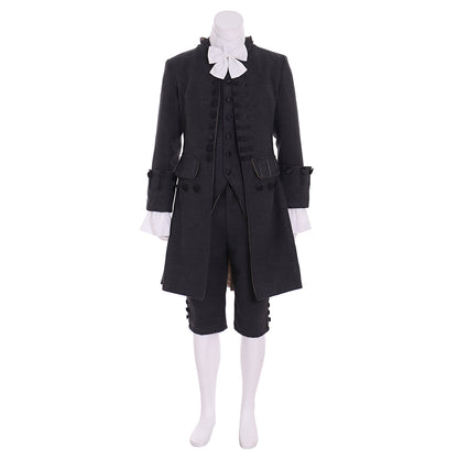 Men's Regency Black Tailored Coat with Ruffled Cravat  Waistcoat and Breeches for Cosplay or Themed Events Halloween Christmas or Themed Parties