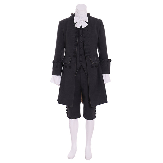 Men's Regency Black Tailored Coat with Ruffled Cravat  Waistcoat and Breeches for Cosplay or Themed Events Halloween Christmas or Themed Parties