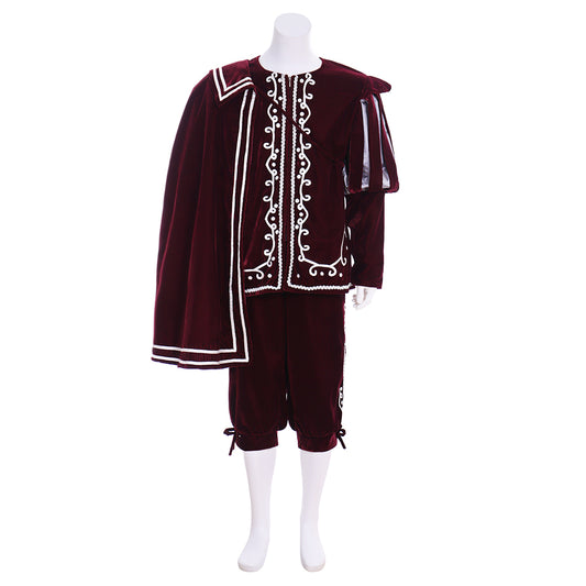 Renaissance Men's Maroon Jacket with White Trim and Cloak Tudor-style and Maroon Breeches for Cosplay or Themed Events Halloween Christmas or Themed Parties