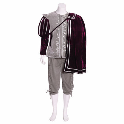 Renaissance Men's Gray Vest with White Trim and Maroon Cloak Tudor  style and Gray Breeches for Cosplay Themed Events Halloween Christmas or Themed Parties