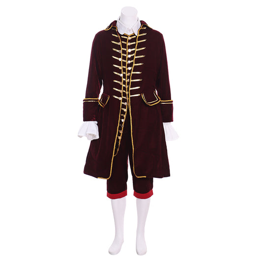 Burgundy Velvet Rococo-style Gentleman's Costume with Gold Trim