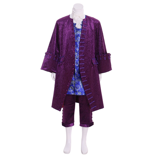 Renaissance Men's Purple Velvet Brocade Costume Set Tudor  style for Cosplay Themed Events Halloween Christmas or Themed Parties