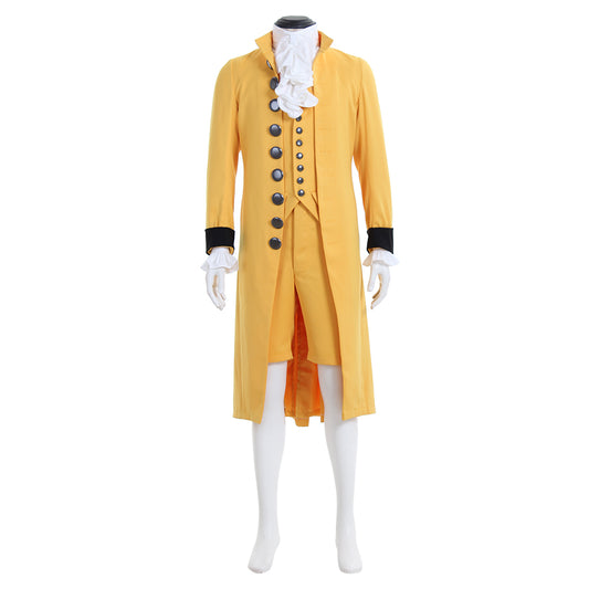 Medieval Men's Yellow with Black Trim and White Ruffle Court Coat Costume for Cosplay Themed Events Halloween Christmas or Themed Parties