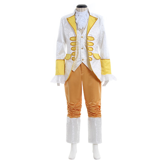 Medieval Men's White and Yellow Court Suit with Gold Accents Costume for Cosplay Themed Events Halloween Christmas or Themed Parties