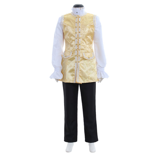 Medieval Men's White and Yellow Court Suit with Gold Accents Costume for Cosplay Themed Events Halloween Christmas or Themed Parties