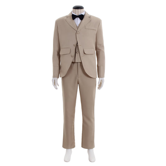 Medieval Men's Beige Three Piece Suit with Black Bow Tie Costume for Cosplay Themed Events Halloween Christmas or Themed Parties