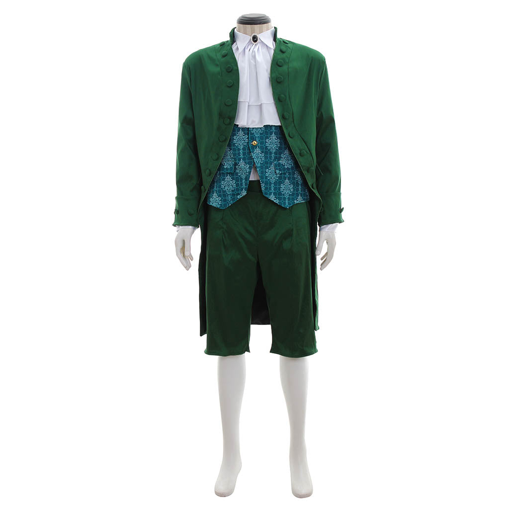 18th Century European Rococo Style Gentleman’s Suit with Blue Patterned Vest for Historical Reenactments Cosplay Events Halloween Christmas or Parties
