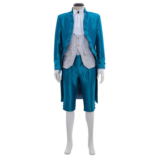 Medieval Men's Turquoise coat with White Shirt, Grey Vest and Turquoise Breeches Costume for Cosplay Themed Events Halloween Christmas or Themed Parties