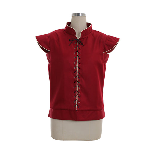 Medieval Men's Red Sleeveless Vest with Stand  up Collar and Lace  up Front for Cosplay Themed Events, Halloween Christmas or Parties