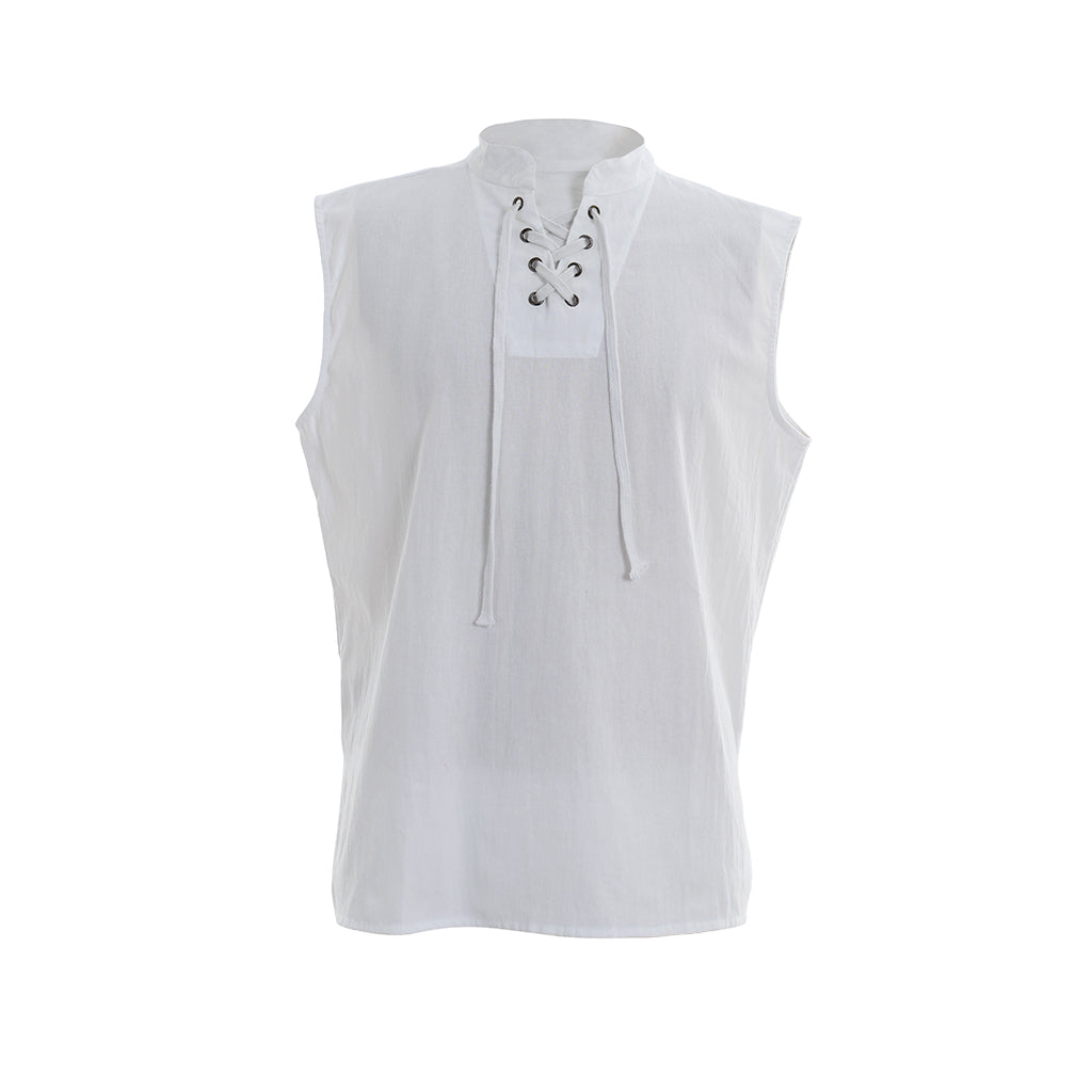 Medieval Men's White Sleeveless Top with Lace up Neckline for Cosplay Themed Events Halloween Christmas or Parties